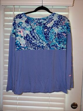 Lilly Pulitzer Blue Printed Yoke Long Sleeve Top